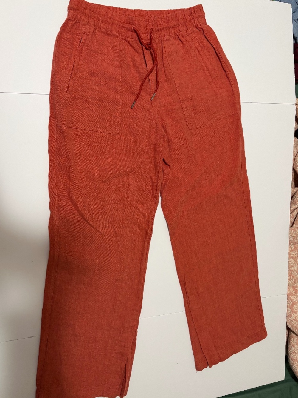 Athleta 100% Linen Wide Leg Drawstring Pants Rust Red Size 6